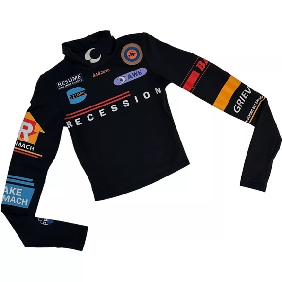 Shein MEYSI KIM Tops - Shein MEYSI KIM Mock Neck Geo & Letter Graphic Slim Swim Crop Tee Size Small